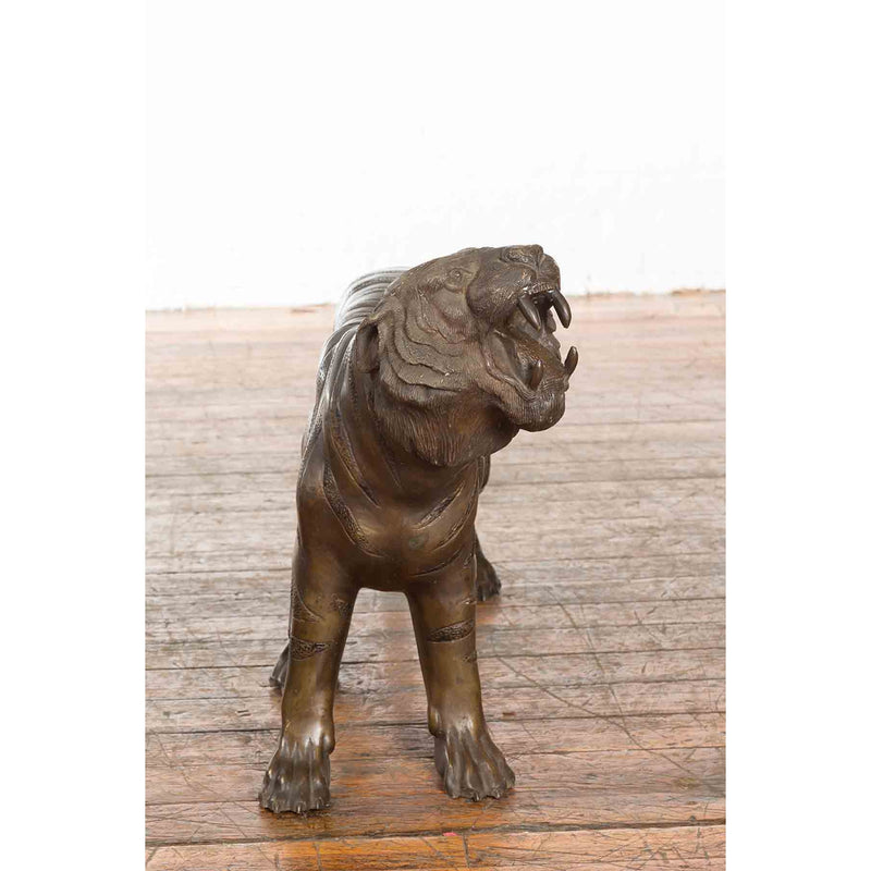 Roaring Tiger with Textured Finish-Custom Bronze Statues & Fountains for Sale-Randolph Rose Collection