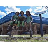 Summer Studies - Three Children Reading on Bench Bronze Statue-Bronze Statue of Children Reading-Randolph Rose Collection-RG1015
