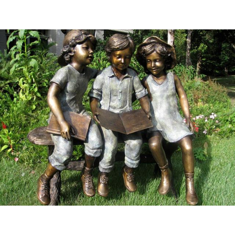 Three Children on Bench Bronze Statue