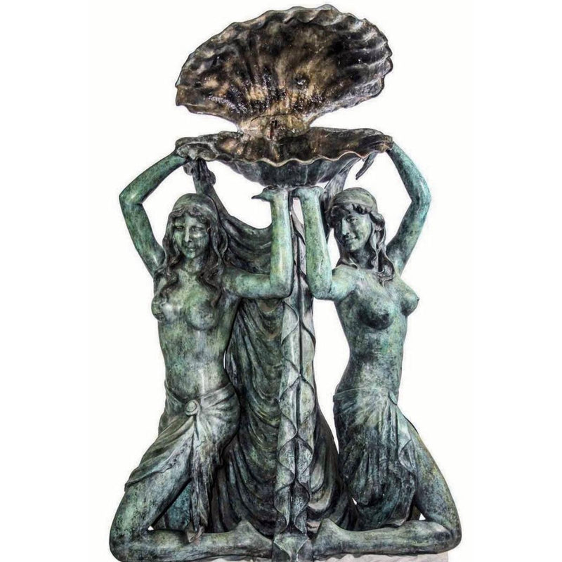 Bronze Statue of Two garden maidens holding shell