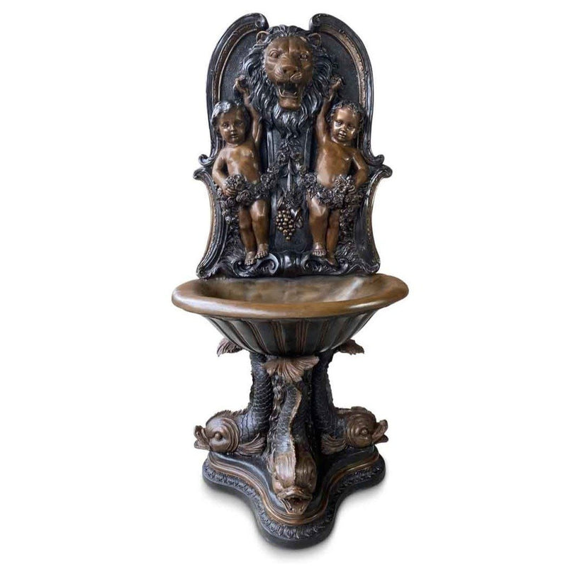 Cherub Wall Fountain with Lion Head-Custom Bronze Statues & Fountains for Sale-Randolph Rose Collection