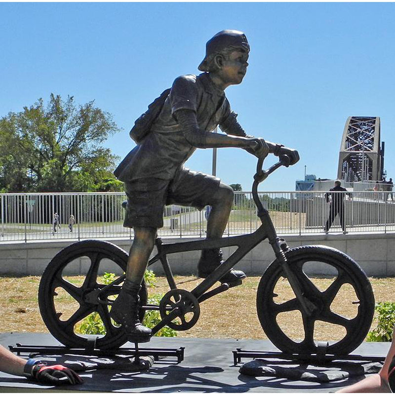 Boy Riding a Bicycle - Bike Bronze Statue