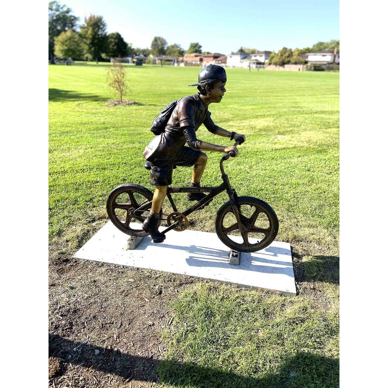 Dirt Trail Boy Riding Bike-Custom Bronze Statues & Fountains for Sale-Randolph Rose Collection