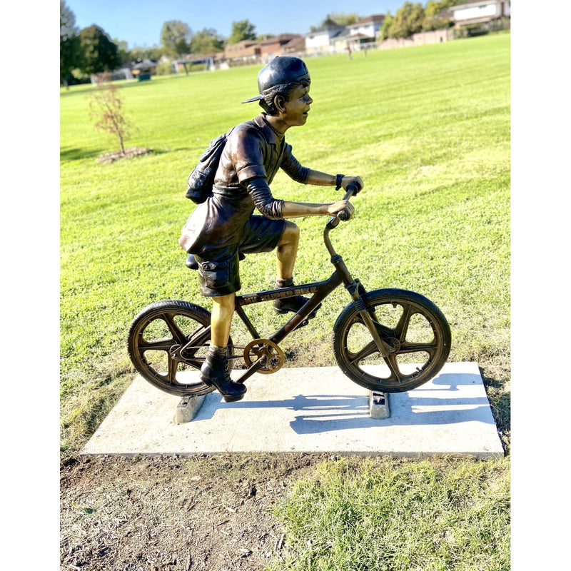 Dirt Trail Boy Riding Bike-Custom Bronze Statues & Fountains for Sale-Randolph Rose Collection
