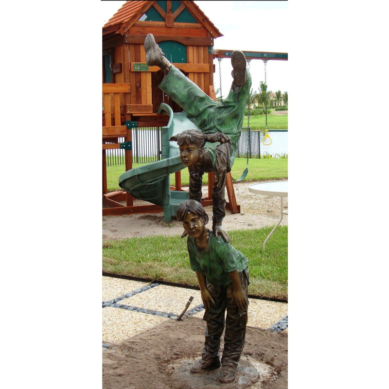 Bronze Sports Statue of Children Playing Acrobat Leap Frog