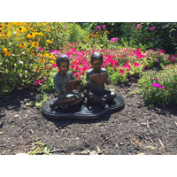 Boy and Girl Children Reading Statue on Marble Base