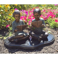 Boy & Girl Reading a Book bronze library statue