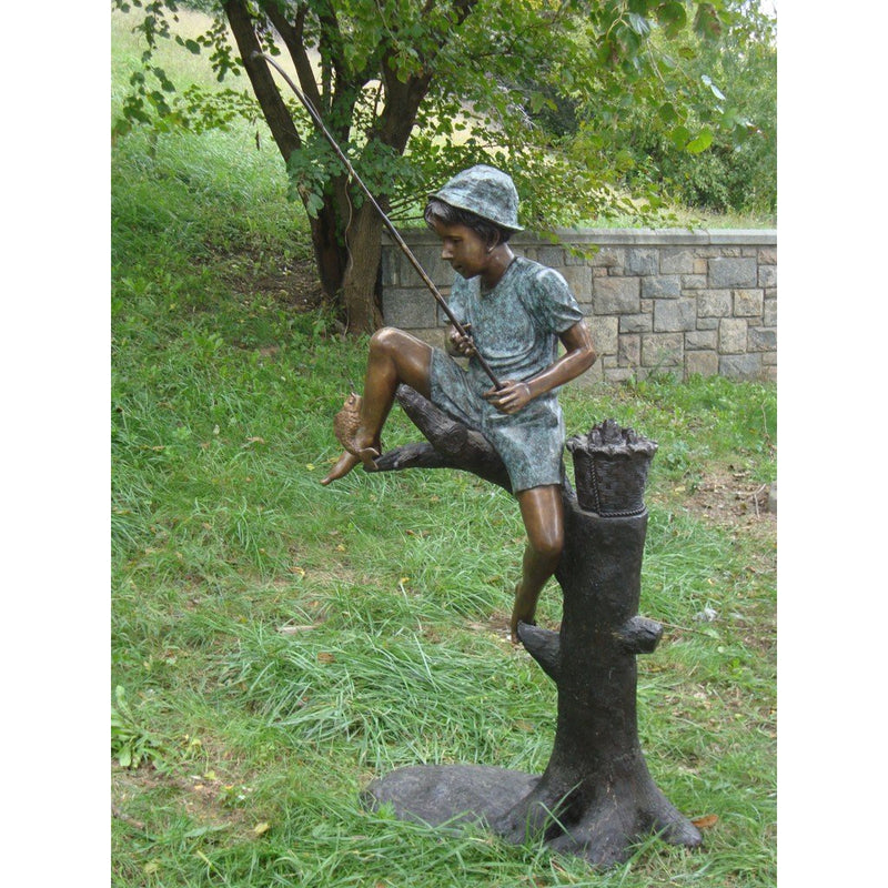 Boy Fishing on Tree Bronze Statue
