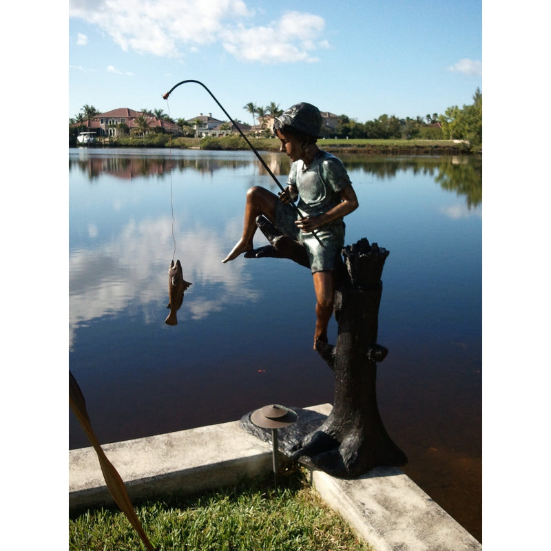 Bronze Children Fishing Statue
