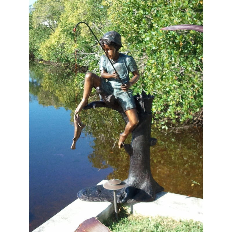 Fisherman Kid Bronze Park Statue