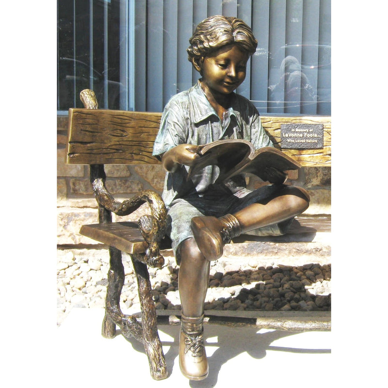 Bronze Statue of Boy Reading a Book
