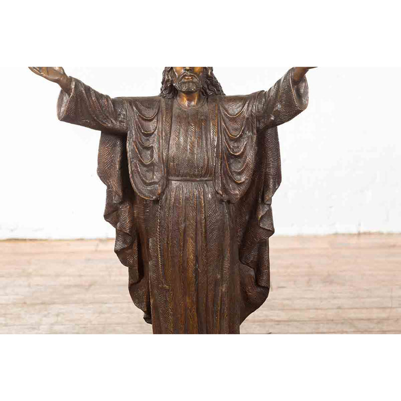 Jesus with Wide Open Arms on Marble Base-Custom Bronze Statues & Fountains for Sale-Randolph Rose Collection