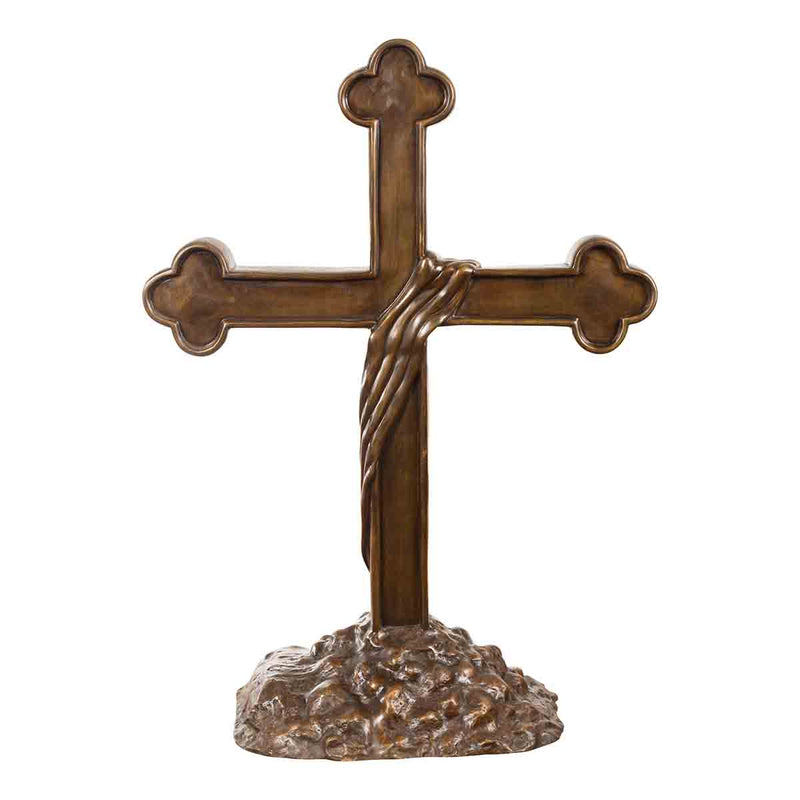 Religious Cross with Trifold Extremities and Rocky Base-Custom Bronze Statues & Fountains for Sale-Randolph Rose Collection