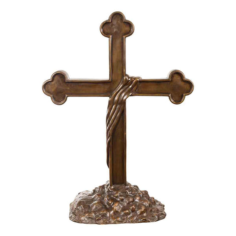 Religious Cross with Trifold Extremities and Rocky Base