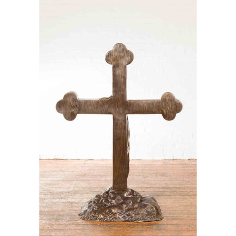 Religious Cross with Trifold Extremities and Rocky Base