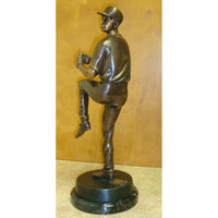 Bronze Tabletop Baseball Pitcher Mounted on Marble Base