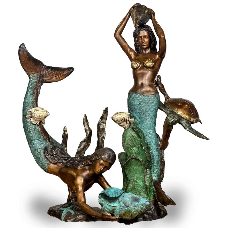 Two Bronze Mermaids Fountain with Sea Shell | Randolph Rose