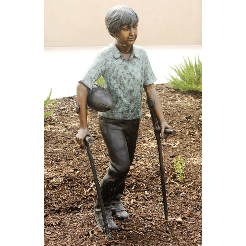Lets Have a Catch - Special Needs Boy Bronze Sculpture Holding Football