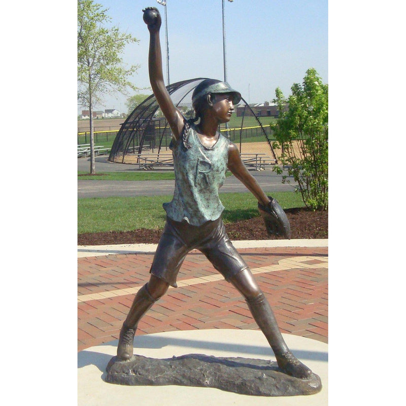 Bronze Sports Statue of a Softball Pitcher