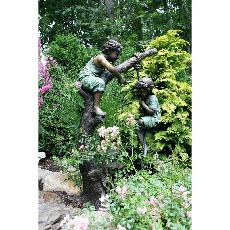 Two Boys Fishing Bronze Statue