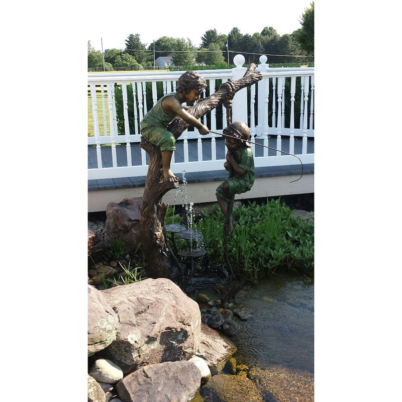Two Boys Fishing Bronze Statue