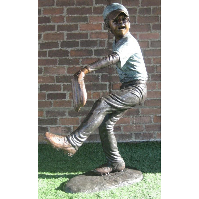 Bronze Statue of a Boy Playing Baseball