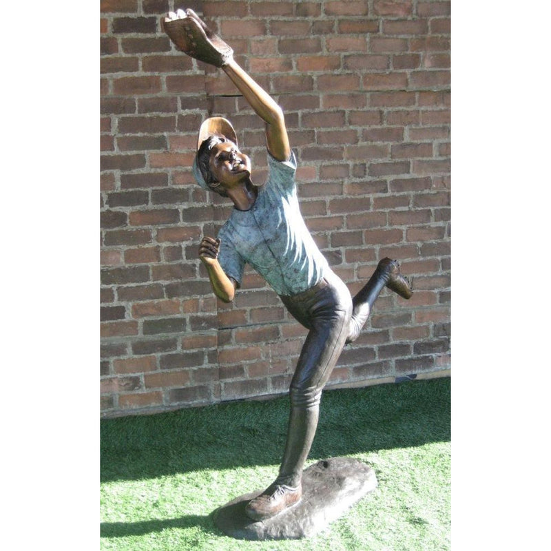 Bronze Statue of Boy Baseball Outfielder