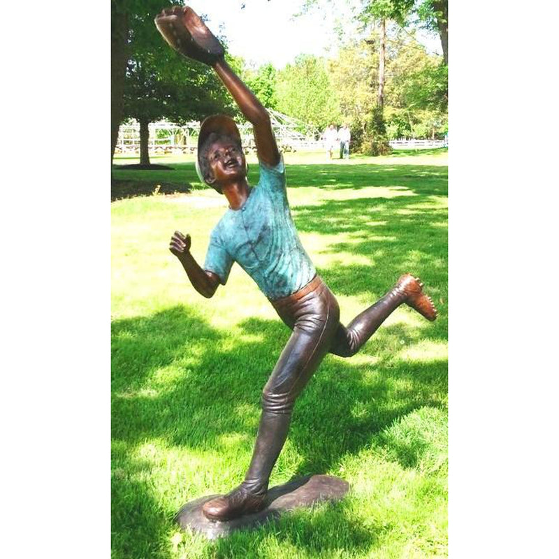 Bronze Statue of Boy Baseball Outfielder