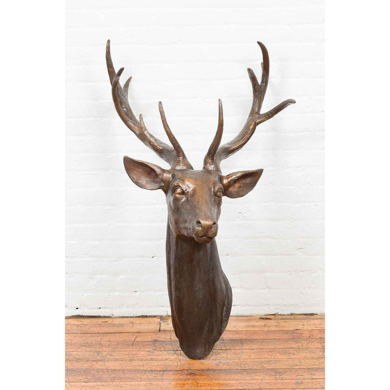 Bronze Stag Head Sculpture with Large Antlers-Custom Bronze Statues & Fountains for Sale-Randolph Rose Collection