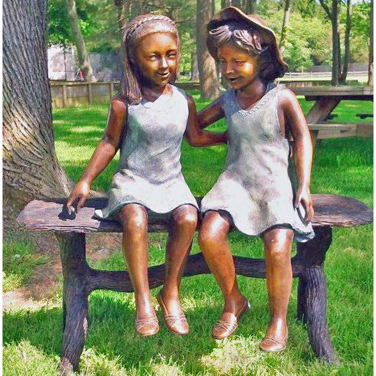 Bronze Park Bench Statue With Two Sisters 