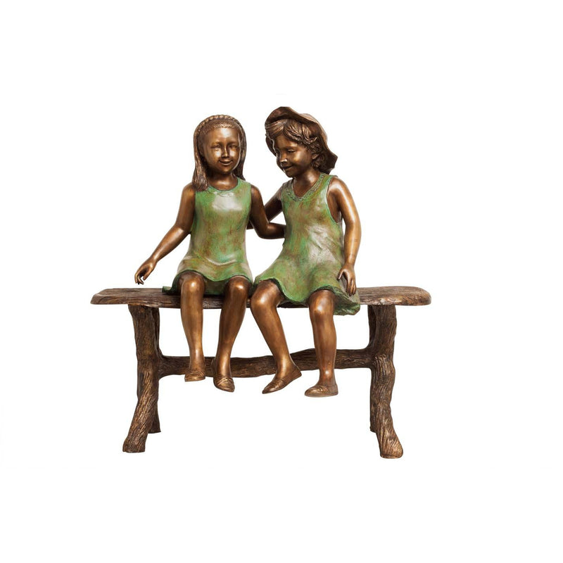 Custom Bronze Statue of Two Best Friend Girls Sitting on a Bench
