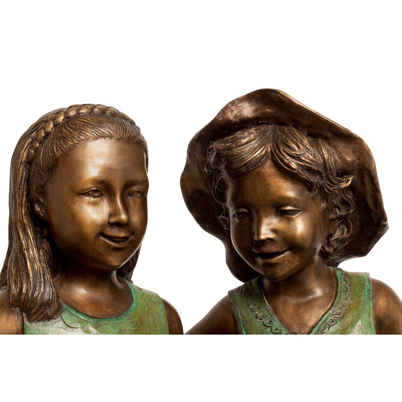 Custom Bronze Statue of Two Best Friend Girls Sitting on a Bench