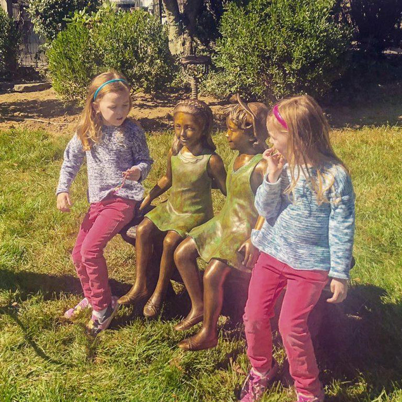 Best Friend Sisters Sitting on Bench Statue-Bronze Statue of Children Reading-Randolph Rose Collection-RG1239