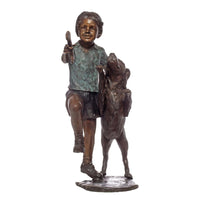 Bronze Statue of a Boy Playing with a Dog