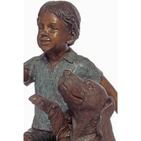 Bronze Statue of a Boy Playing with a Dog