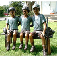 Bronze Children Sports Statue of  Three Boys Sitting on Bench