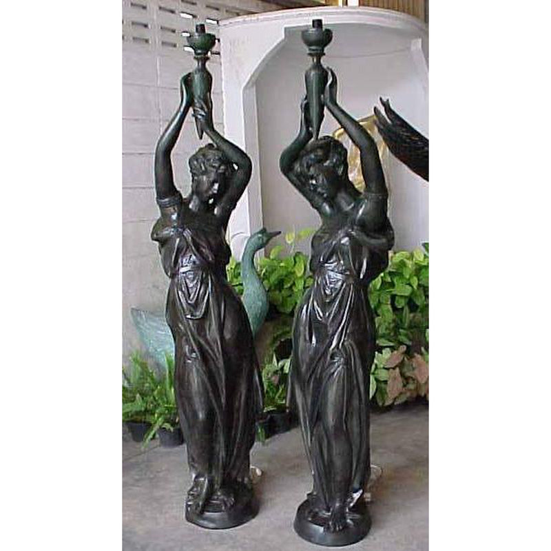 Bronze Classical Women Statue Holding Lamp