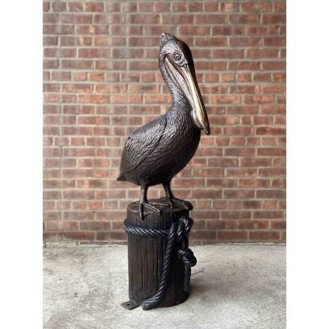 Pelican Standing on Piling Statue Fountain