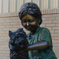 Puppy Love Dog Statue-Bronze Statue of Children Reading-Randolph Rose Collection-RG1321