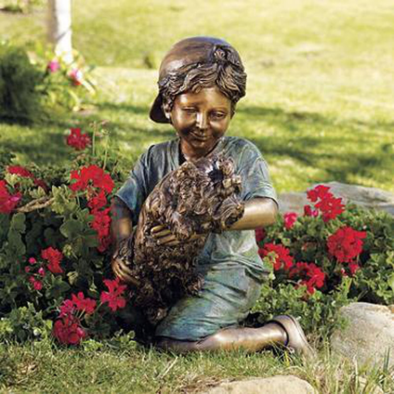 Bronze Garden Statue of a Boy and Dog - Randolph Rose Collection