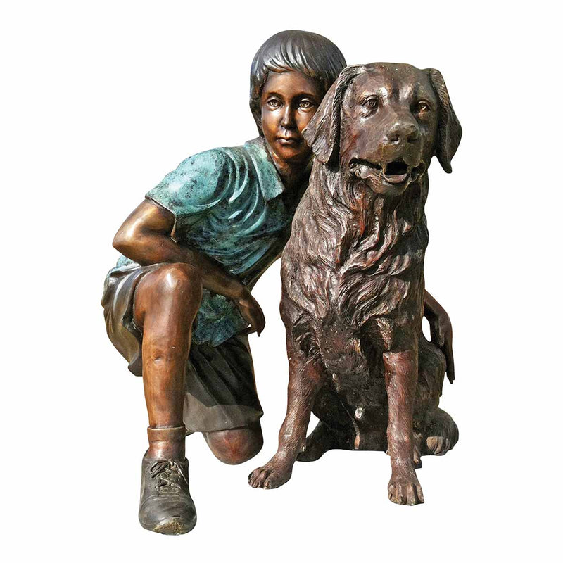 Friends Forever - Boy with his Golden Retriever Dog-Custom Bronze Statues & Fountains for Sale-Randolph Rose Collection