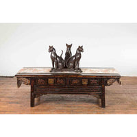 Triple Cat Lost Wax Cast Bronze Coffee Table Base with Dark Patina-Custom Bronze Statues & Fountains for Sale-Randolph Rose Collection