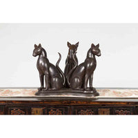 Triple Cat Lost Wax Cast Bronze Coffee Table Base with Dark Patina-Custom Bronze Statues & Fountains for Sale-Randolph Rose Collection