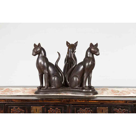 Triple Cat Lost Wax Cast Bronze Coffee Table Base with Dark Patina