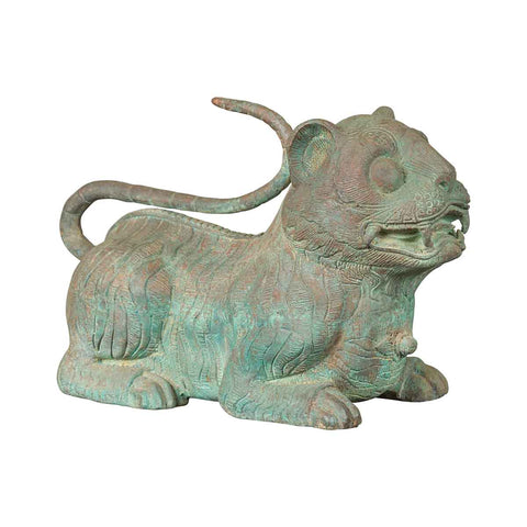 Small Vintage Cast Bronze Mythical Animal Sculpture with Verde Patina