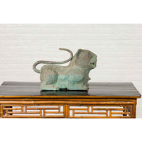 Small Vintage Cast Bronze Mythical Animal Sculpture with Verde Patina
