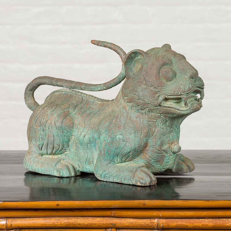 Small Vintage Cast Bronze Mythical Animal Sculpture with Verde Patina-Custom Bronze Statues & Fountains for Sale-Randolph Rose Collection
