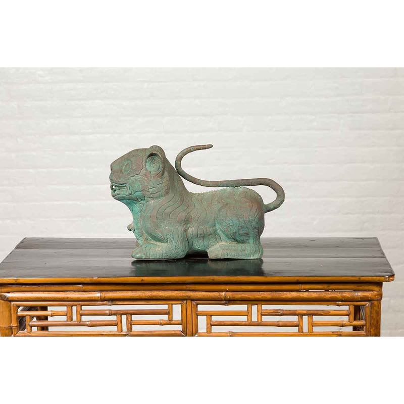 Small Vintage Cast Bronze Mythical Animal Sculpture with Verde Patina-Custom Bronze Statues & Fountains for Sale-Randolph Rose Collection