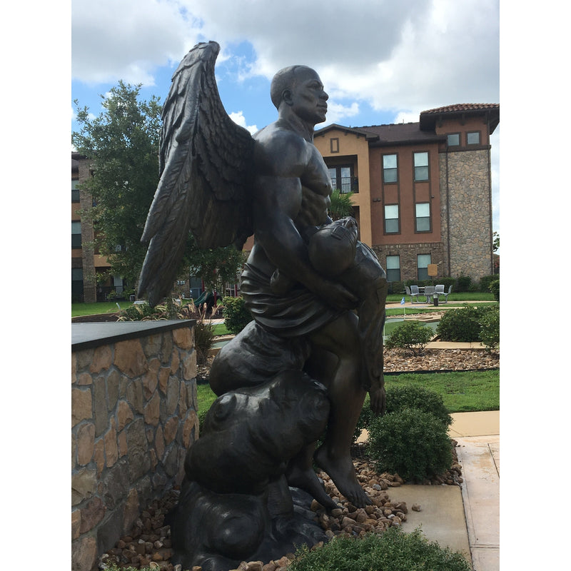 Custom Patriotic Bronze Angel Sculpture Taking USA Fallen Soldier to Heaven