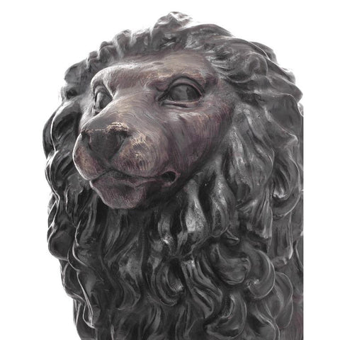 Pair of Sitting Lion Statues with Head Turned